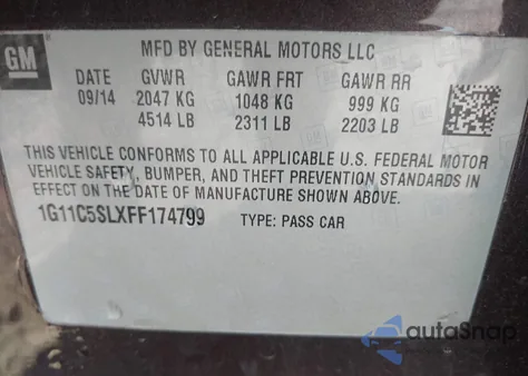 2015 Chevrolet Malibu 1Lt z USA, uszkodzony, nr VIN 1G11C5SLXFF174799